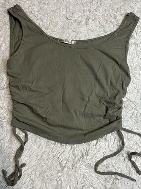 Heart Hips Olive Ribbed Drawstring Crop Tank